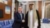 U.S. Secretary of State Antony Blinken, left, meets with Qatar's Emir Sheikh Tamim Bin Hamad Al Thani at Lusail Palace in Lusail, Jan. 7, 2024. 