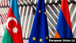 Azerbaijan, EU, Armenia flags