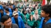 University students shout slogans during a protest against a move to overturn a Constitutional Court ruling that changed eligibility rules for candidates in the general election later this year, in Banda Aceh, Indonesia, Aug. 23, 2024. 