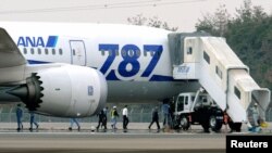ANA's Boeing 787 Dreamliner after making an emergency landing at Takamatsu airport in western Japan January 16, 2013.