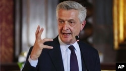រូប​ឯកសារ៖ លោក​ Filippo Grandi ប្រធាន​ឧត្តម​ស្នងការ​ជាន់​ខ្ពស់​​អង្គការ​សហ​ប្រជាជាតិ​​​ទទួល​បន្ទុក​ជន​ភៀស​ខ្លួន​ ថ្លែង​នៅ​ប្រទេស​កូឡំប៊ី​កាល​ពី​ខែ​កុម្ភៈ​ ឆ្នាំ​២០២១។