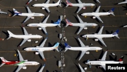 Grounded Boeing 737 MAX aircraft are seen parked at Boeing Field in Seattle, Washington.