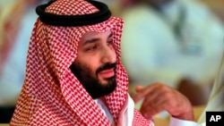 Saudi Crown Prince, Mohammed bin Salman attends the second day of the Future Investment Initiative conference, in Riyadh, Saudi Arabia, Oct. 24, 2018. 