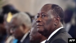 Le président ivoirien Alassane Ouattara lors de la cérémonie des voeux, à Abidjan, le 4 janvier 2018.