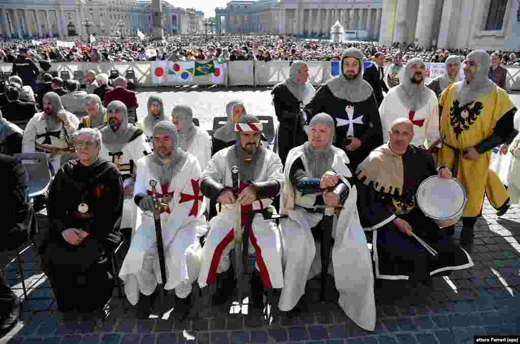 Italian pilgrims attend the weekly general audience in Saint Peter's Square, Vatican City.