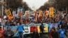 Indigenous leaders participate in a protest march and rally in opposition to the Dakota Access and Keystone XL pipelines on October 3, 2017.