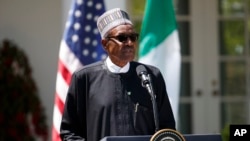 Le président nigérian Muhammadu Buhari lors d'une conférence de presse à Washington, le 30 avril 2018.