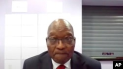 Rais wa zamani wa Afrika kusini Jacob Zuma akitokea mahakamani kwa njia ya video.