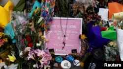 A flower tribute is seen outside Al Noor mosque where more than 40 people were killed by a suspected white supremacist during Friday prayers on March 15, in Christchurch, New Zealand March 27, 2019. 