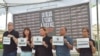 International journalist advocates and the wife of a victim, Edita Tiamzon remember the 58 dead on the fifth anniversary of one of the most violent incidents of election-related violence in the S. Philippines. Quezon City, Philippines. November 23, 2014. (S. Orendain/VOA)