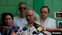 L'archevêque de Managua, le cardinal Leopoldo Brenes, conférence de presse, Managua, Nicaragua, le 14 juillet 2018. 