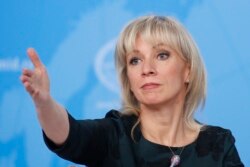 FILE - Russian Foreign Ministry spokeswoman Maria Zakharova reacts during a news conference in Moscow, Jan. 16, 2019.