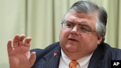 FILE - Mexican Finance Minister Agustin Carstens says the fact that talks at the World Bank/IMF spring meeting focused on increasing growth, and were not just centered on risks, was "a very good sign."