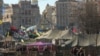 Hundreds remain encamped in central Kyiv's Maidan (Independence Square) even after the old government was ousted. (Steve Herman/VOA)