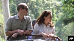 The Duke and Duchess of Cambridge (William and Catherine) on safari in Kaziranga National Park - part of their Tour of India and Bhutan, April 13, 2016.